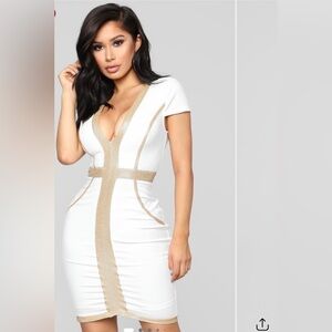 Fashion Nova White Dress with Gold Trim